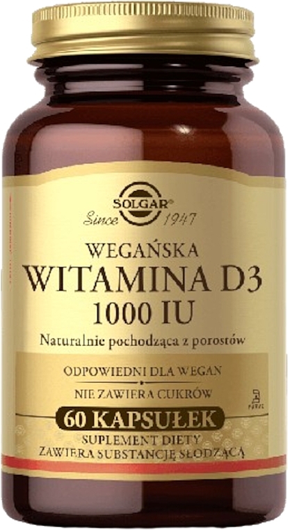 Suplement diety Witamina D3 dla wegan - Solgar Vitamin D3 1000IU  — Zdjęcie N1
