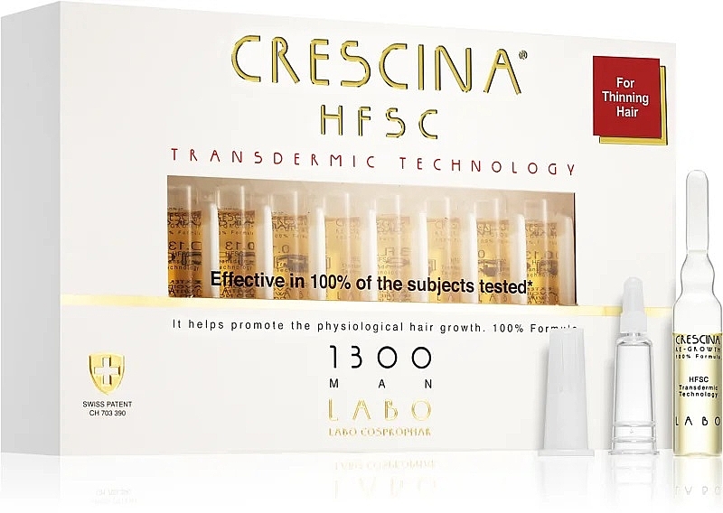 Ampułki na porost włosów u mężczyzn - Crescina HFSC Transdermic 1300 Man — Zdjęcie N1