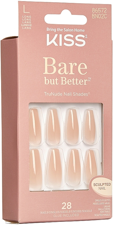 Zestaw sztucznych paznokci z klejem, L - Kiss Bare But Better Nails Nude Drama — Zdjęcie N2