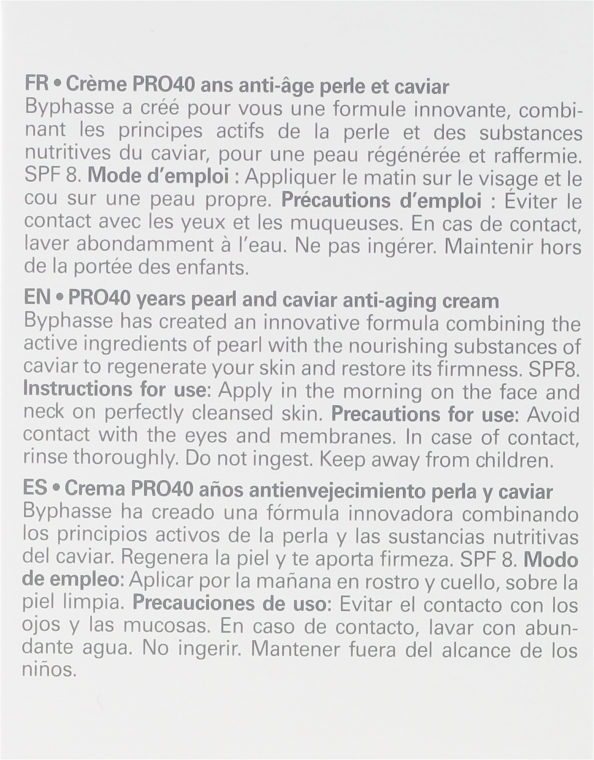 Przeciwstarzeniowy krem ujędrniający do twarzy - Byphasse Anti-aging Cream Pro40 Years Pearl And Caviar — Zdjęcie N3