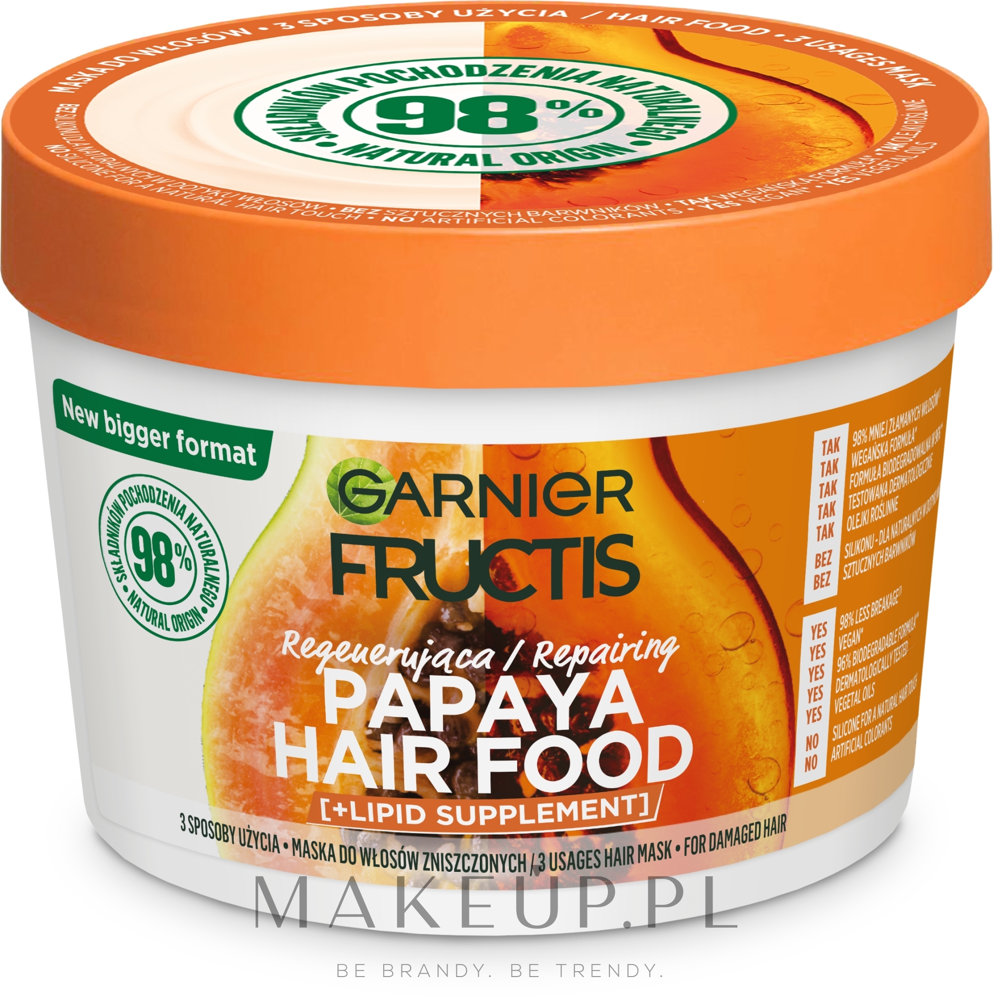 Regenerująca maska do włosów zniszczonych - Garnier Fructis Papaya Hair Food — Zdjęcie 400 ml