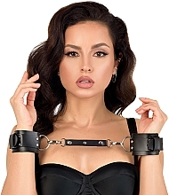 Czarne kajdanki ze skóry ekologicznej - MAKEUP Women’s PU Leather Handcuffs — Zdjęcie N1
