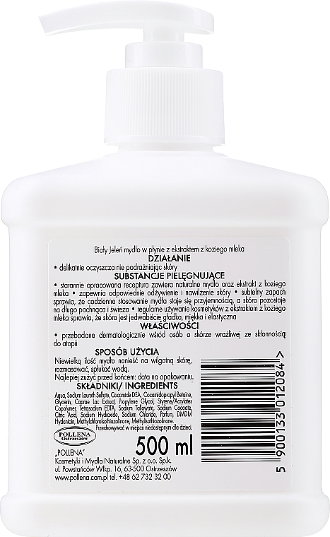 Hipoalergiczne mydło w płynie Nawilżające kozie mleko - Biały Jeleń — Zdjęcie N2