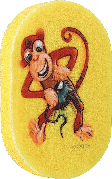 Gąbka do kąpieli dla dzieci, żółta z małpką - LULA — Zdjęcie N1