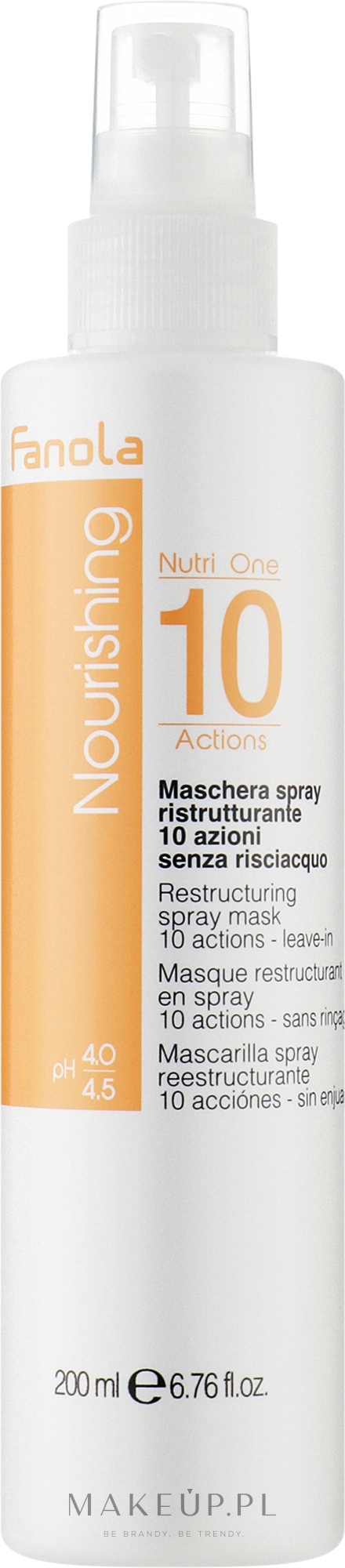 Rewitalizująca maska w sprayu do włosów bez spłukiwania, pH 4,0-4,5 - Fanola Nourishing Nutri One 10 Actions Restructuring Spray Mask — Zdjęcie 200 ml