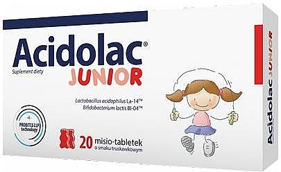 Probiotyk dla dzieci o smaku truskawkowym - Polpharma Acidolac Junior — Zdjęcie N1