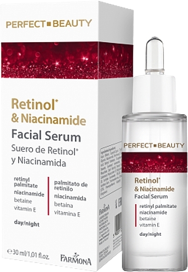Przeciwzmarszczkowe nawilżające serum do twarzy z retinolem i niacynamidem na dzień i noc - Farmona Perfect Beauty Retinol & Niacinamide Facial Serum