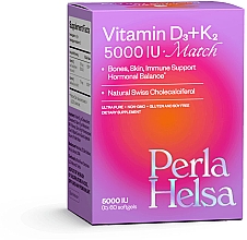 Kup Suplement diety Witamina D3 5000 IU+Witamina K2 Match 75 mcg, 60 kapsułek - Perla Helsa Vitamin D3 + K2 5000 IU Match Dietary Supplement