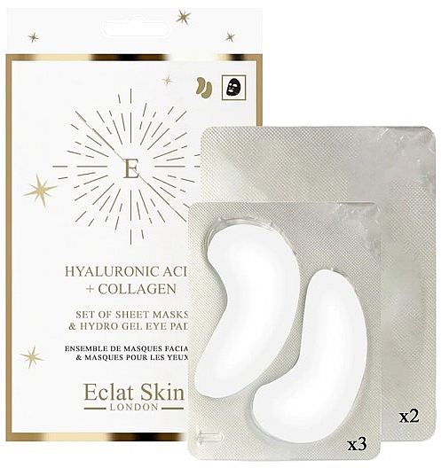 Zestaw - Eclat Skin London Hyaluronic Acid + Collagen Hydro-Gel Eye Pad & Sheet Mask Giftset (f/mask/2pcs+eye/pad/3pcs) — Zdjęcie N1