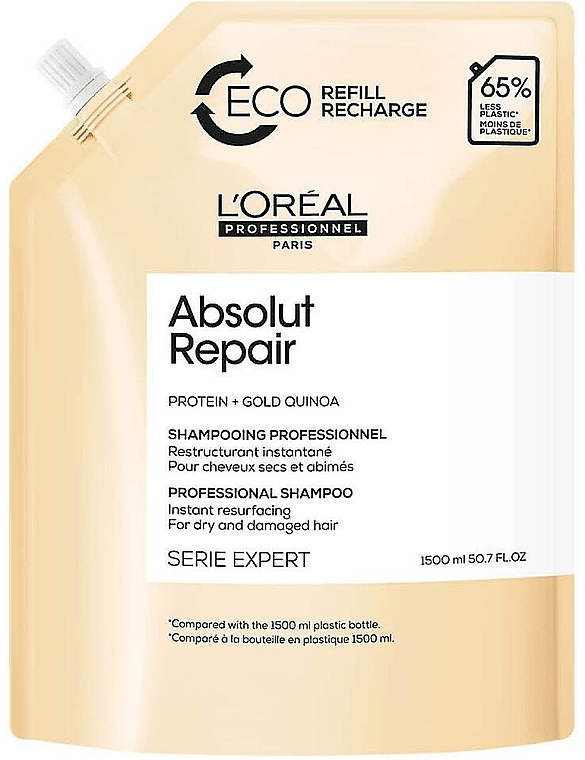 Intensywnie regenerujący szampon do włosów zniszczonych - L'Oreal Professionnel Serie Expert Absolut Repair Gold Quinoa + Protein Shampoo Eco Refill (uzupełnienie) — Zdjęcie N1