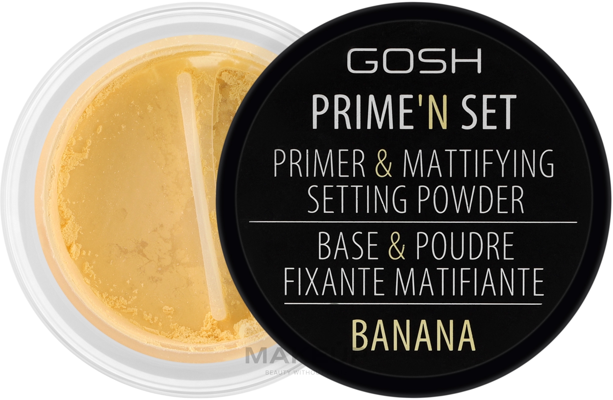 Matująco-utrwalająca baza i puder do twarzy - Gosh Copenhagen Primeʼn Set Primer & Mattifying Setting Powder — Zdjęcie 002 - Banana