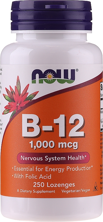 Witamina B-12 i kwas foliowy na prawidłowe funkcjonowanie układu nerwowego, pokarmowego i krwiotwórczego - Now Foods — Zdjęcie N1