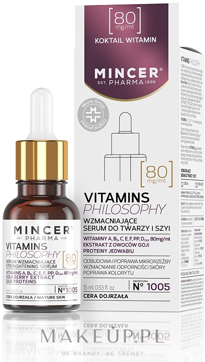 Serum wzmacniające do twarzy i szyi - Mincer Pharma Vitamins Philosophy N°1005 — Zdjęcie 15 ml