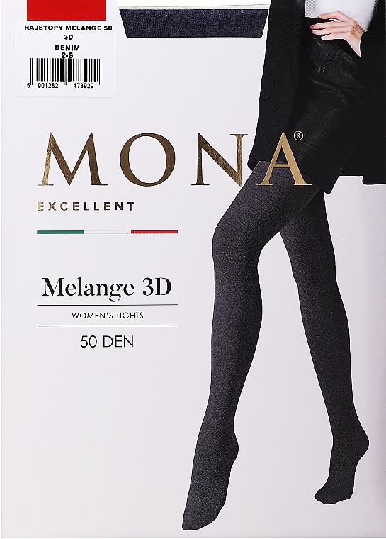Rajstopy damskie Melange 3D, 50 DEN, denim - Mona — Zdjęcie N1