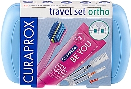 Kup Zestaw ortodontyczny podróżny, niebieski - Curaprox Ortho Travel Set (tbr/1pc + paste/10ml + brush/3pc + bag)