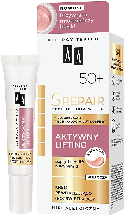 PREZENT! Odbudowujący krem przeciwzmarszczkowy pod oczy Aktywny lifting 50+ - AA Age Technology 5 Repair Eye Cream — Zdjęcie N1