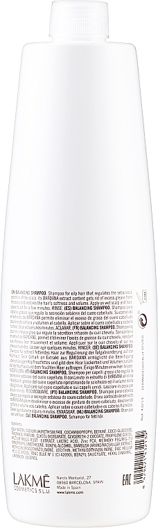 Balansujący szampon do włosów przetłuszczających się - Lakmé K.Therapy Purifying Shampoo — Zdjęcie N4
