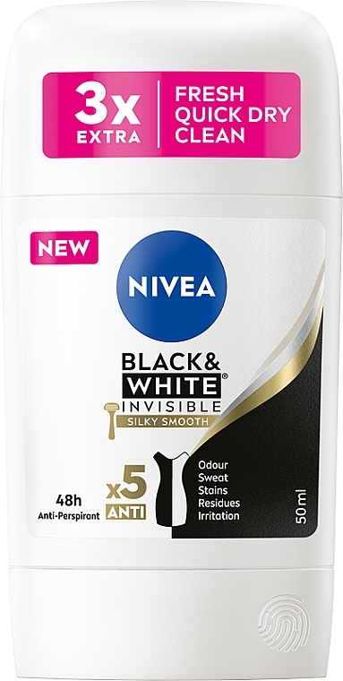 Antyperspirant w sztyfcie - NIVEA Black & White Invisible Silky Smooth