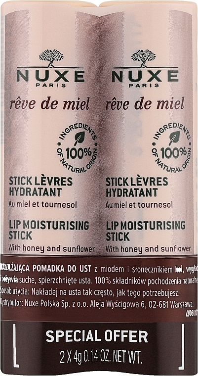 Zestaw balsamów do ust - Nuxe Reve De Miel Lip Moisturizing Stick Duo (lipstick/2x4g) — Zdjęcie N1