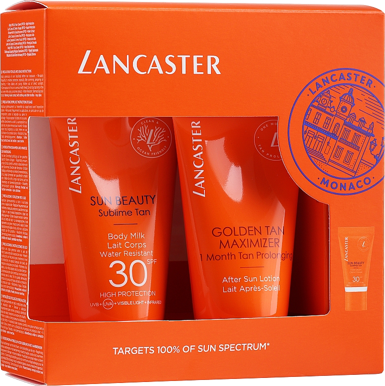 Zestaw - Lancaster Sun Beauty Gift Set SPF 30 (b/milk/50ml + b/lot/50ml + f/cr/3ml) — Zdjęcie N1