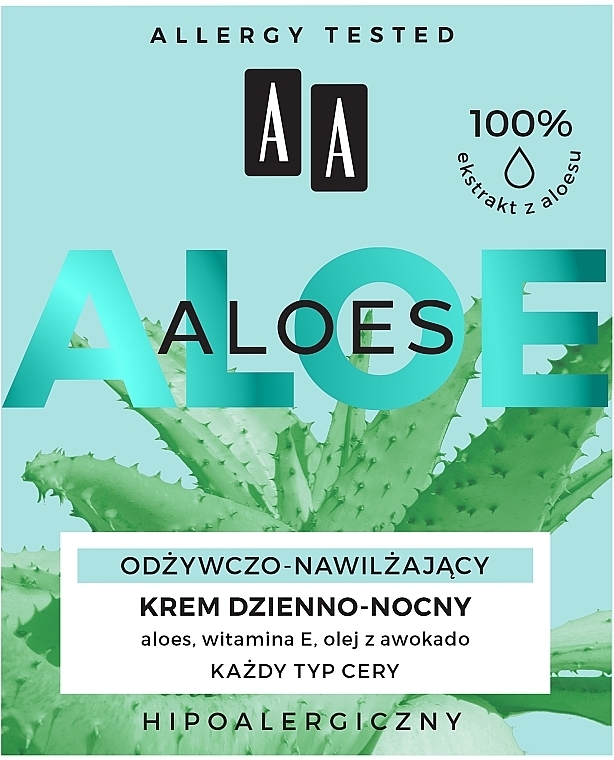 Odżywczo-nawilżający krem do twarzy na dzień i na noc - AA Aloes 100% — Zdjęcie N2