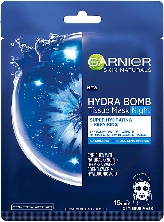 Nawilżająca maska w płachcie do twarzy na noc - Garnier Skin Naturals Hydra Bomb Tissue Mask Night — Zdjęcie N3