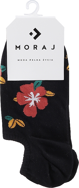Bawełniane skarpety damskie w kwiaty, czarne - Moraj — Zdjęcie N1