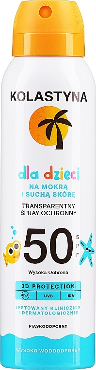 Transparentny spray przeciwsłoneczny dla dzieci do skóry suchej i mokrej SPF 50 - Kolastyna — Zdjęcie N1