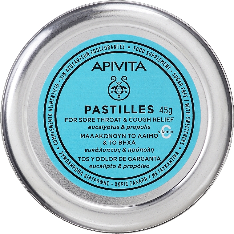 Pastylki na ból gardła i kaszel z eukaliptusem i propolisem - Apivita Pastilles For Sore Throat And Cough Relief With Eucalyptus & Propolis — Zdjęcie N1