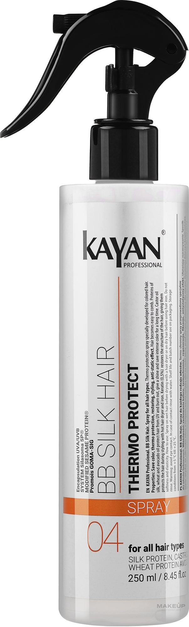 Spray termoochronny do włosów farbowanych - Kayan Professional BB Silk Hair Spray — Zdjęcie 250 ml