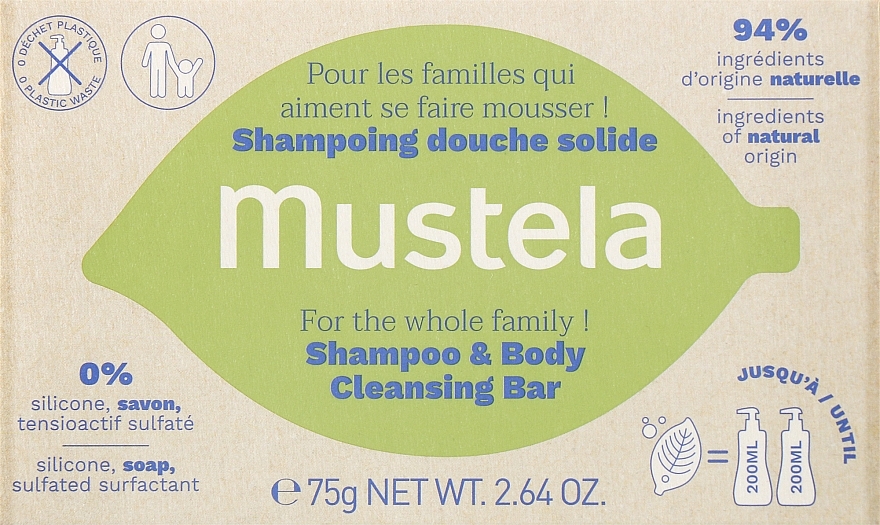Szampon do włosów i ciała w kostce - Mustela Famille Shampoo & Body Cleansing Bar — Zdjęcie N1