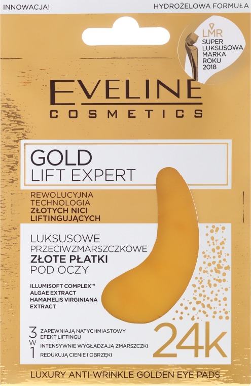 Luksusowe przeciwzmarszczkowe złote płatki pod oczy - Eveline Cosmetics Gold Lift Expert Luxury Antiwrinkle Golden Eye Pads — Zdjęcie N1