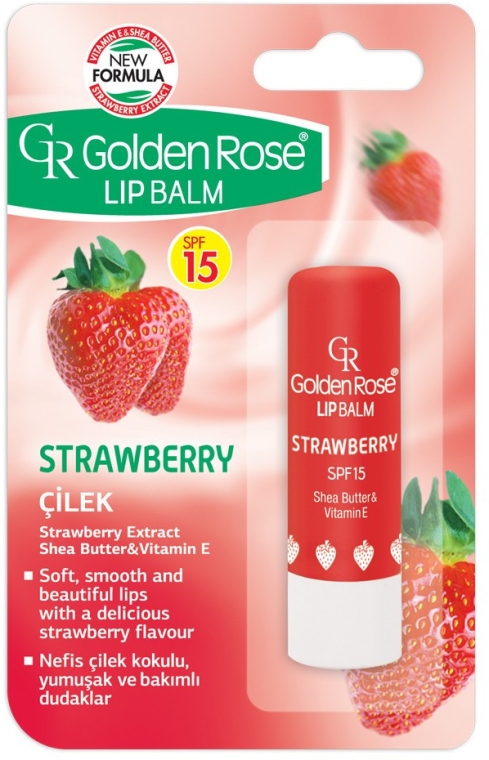 Truskawkowa pomadka ochronna do ust - Golden Rose Lip Balm Strawberry SPF 15