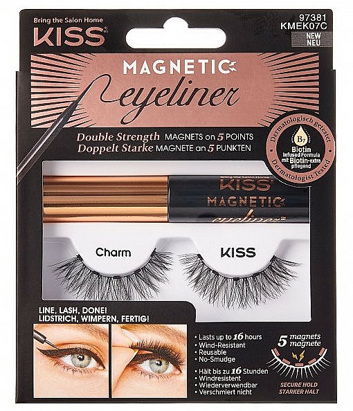 Sztuczne rzęsy na pasku magnetycznym - Kiss Magnetic Eyeliner & Lash Kit KMEK07 Charm — Zdjęcie N1