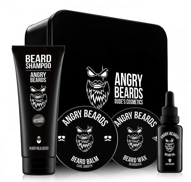 Zestaw - Angry Beards Saloon (beard/sham/250ml + b/oil/30ml + b/balm/50ml + b/wax/30ml) — Zdjęcie N1
