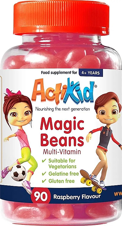 Multiwitaminy Magiczna Fasola, malina - ActiKid Magic Beans Multi-Vitamin Raspberry — Zdjęcie N1