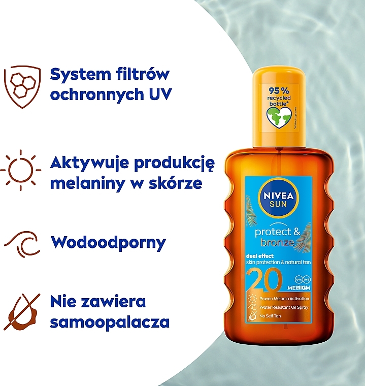 Olejek w sprayu aktywujący naturalną opaleniznę SPF 20 - NIVEA SUN Protect & Bronze — Zdjęcie N3