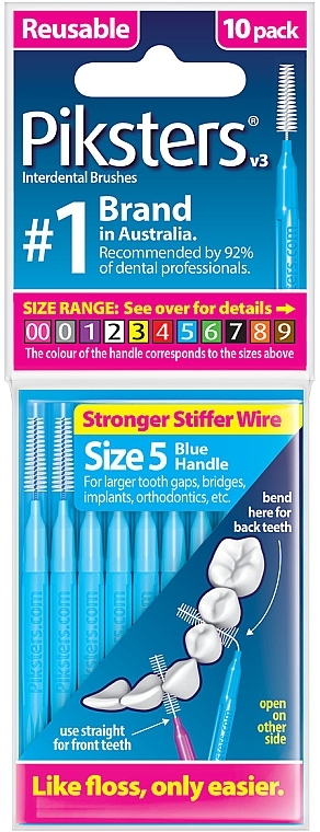 Szczoteczki międzyzębowe 5, niebieskie, 10 sztuk - Piksters Interdental Brushes Blue Size 5 — Zdjęcie N1