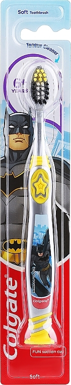 Miękka szczoteczka do zębów dla dzieci 6+, Batman, szaro-żółta - Colgate Smiles Toothbrush — Zdjęcie N1