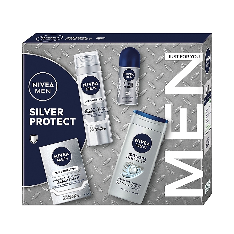 Zestaw - NIVEA MEN Silver Protect Collection (ash/balm/100ml + foam/200ml + shower/gel/250ml + deo/50ml) — Zdjęcie N1