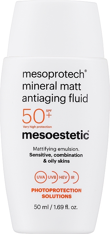 Matujący fluid przeciwsłoneczny do twarzy SPF 50+ - Mesoestetic Mesoprotech Mineral Matt Antiaging Fluid 50+ — Zdjęcie N1