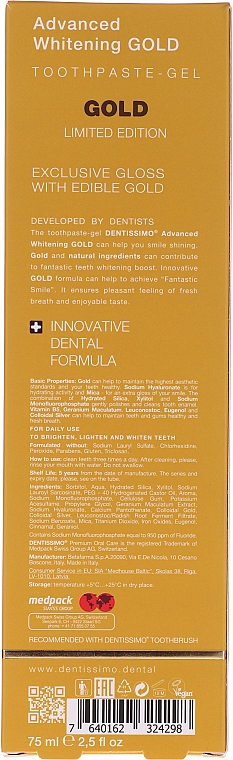 Żel-pasta do zębów wybielająca - Dentissimo Advanced Whitening Gold Toothpaste — Zdjęcie N2