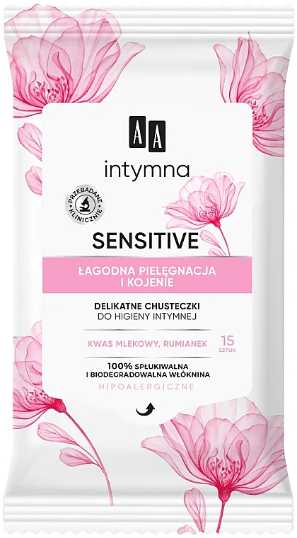 Delikatne chusteczki do higieny intymnej, 15 szt. - AA Intimate Sensitive Delicate Hygiene Wipes — Zdjęcie N1