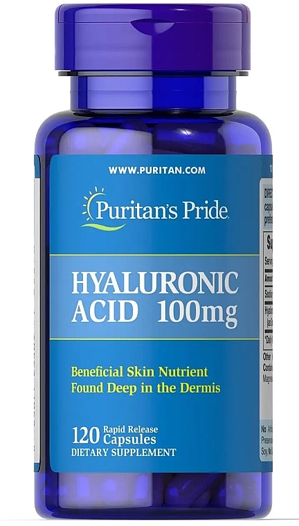 Kwas hialuronowy, 100 mg, kapsułki - Puritan's Pride Hyaluronic Acid 100mg Capsules — Zdjęcie N4