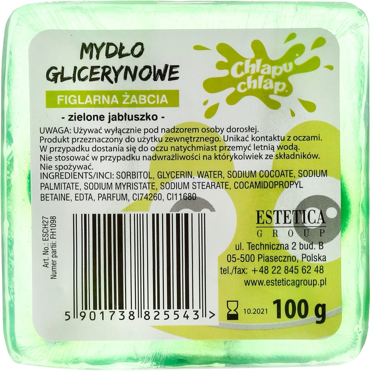 Glicerynowe mydło o zapachu zielonego jabłuszka Figlarna żabcia - Chlapu Chlap — Zdjęcie N2