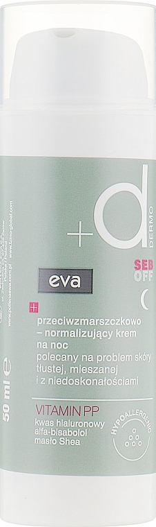 Normalizujący krem przeciwzmarszczkowy na noc - Eva Dermo Seb Off Anti-Wrinkle Night Cream — Zdjęcie N2