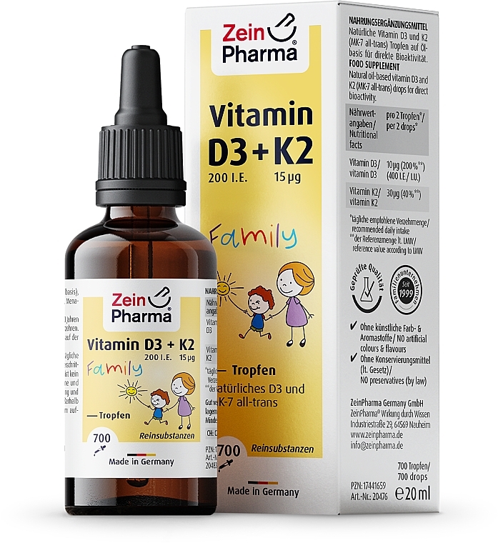 Suplement diety dla całej rodziny Witamina D3 + K2, krople - ZeinPharma Vitamin D3 + K2 Family Drops — Zdjęcie N1