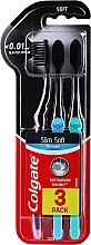 Ultramiękkie szczoteczki do zębów, różowa + niebieska + turkusowa - Colgate Slim Soft Charcoal Ultra Soft — Zdjęcie N1