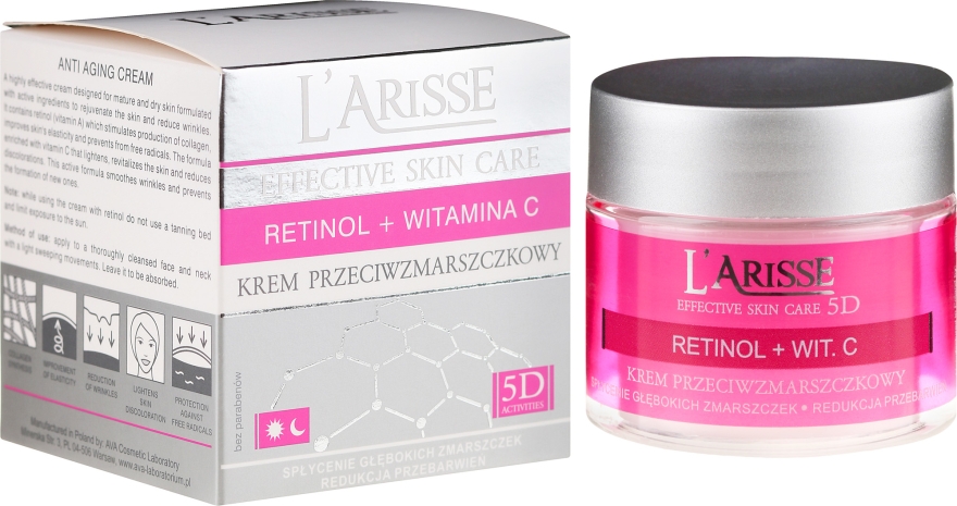 Przeciwzmarszczkowy krem do twarzy z retinolem i witaminą C 50+ - AVA Laboratorium L’Arisse Effective Skin Care 5D — Zdjęcie N1