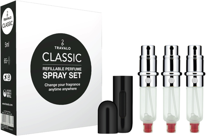 Zestaw napełnialnych flakonów na perfumy - Travalo Classic HD Black Set (atomiser/3x5ml + case) — Zdjęcie N1